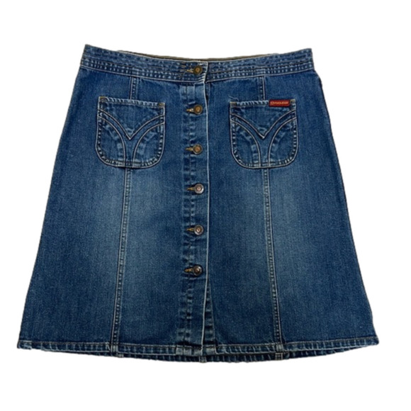 Roxy Vintage Y2K Button Front A-Line Denim Blue Jean Skirt - Size 7 - Picture 1 of 10